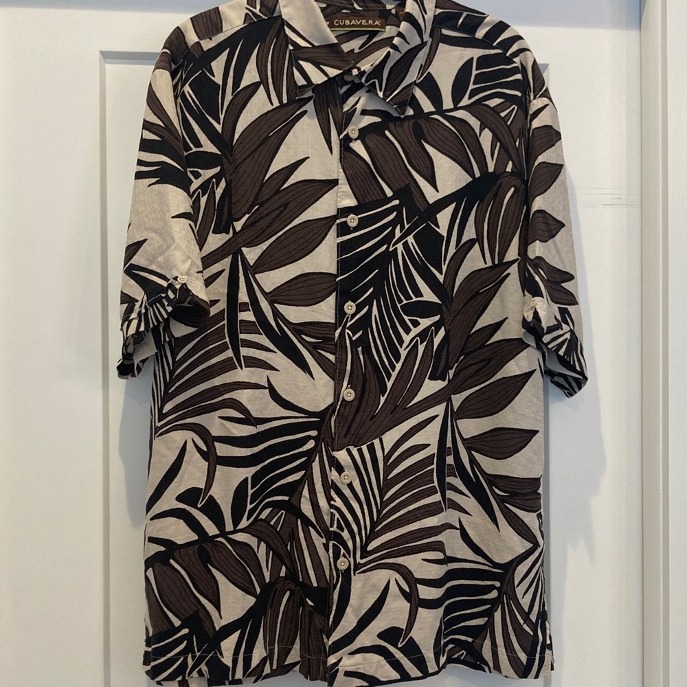 Cubavera Black & Brown Tropical Leaf Camp Shirt